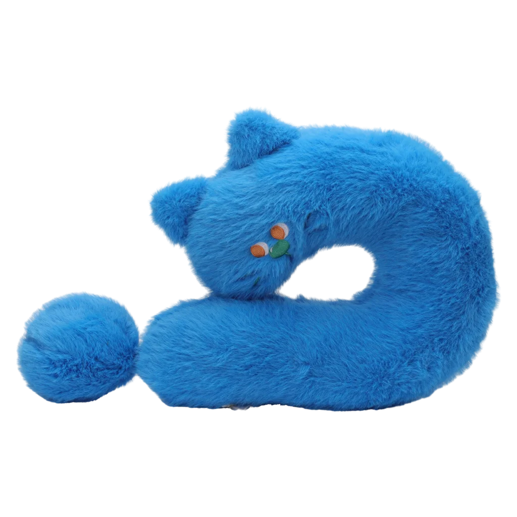 U-förmiges Nackenkissen aus Polyester mit Katzen-Design (Blau)