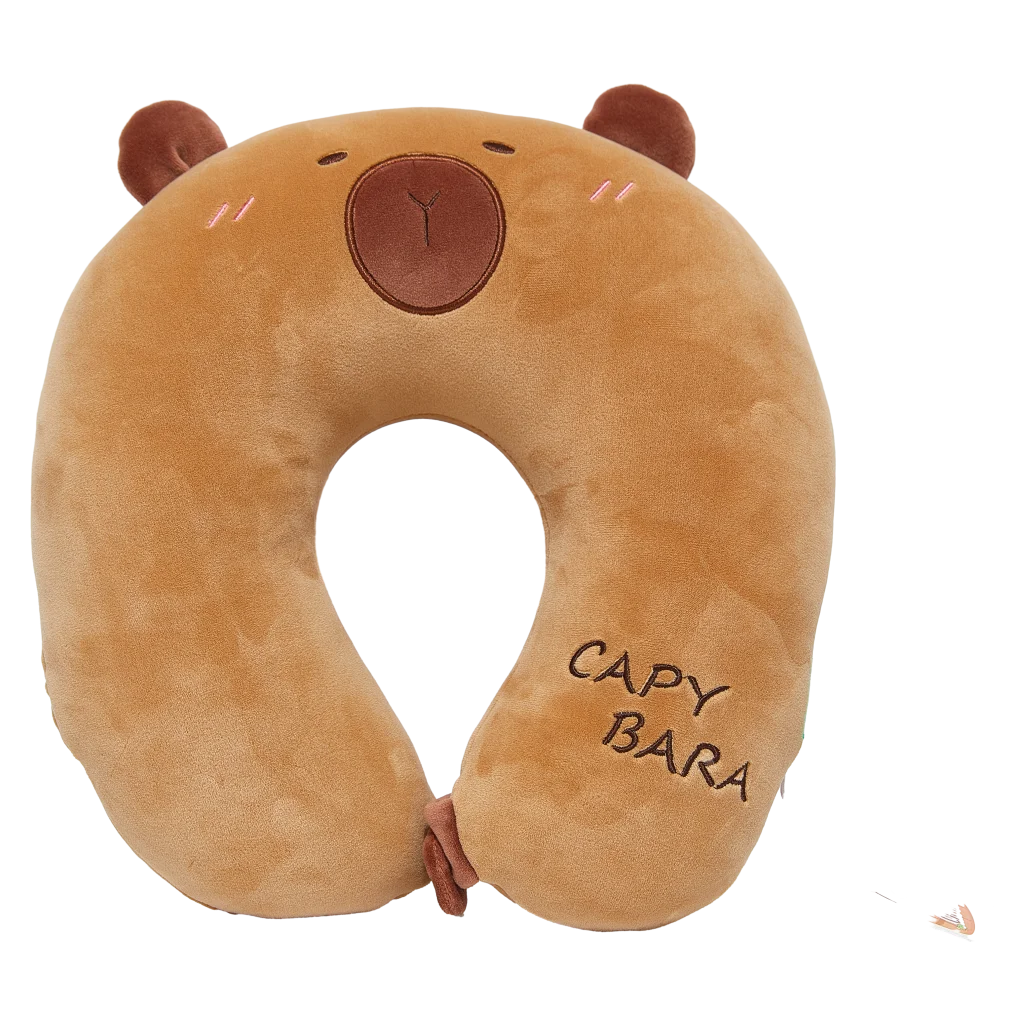 U-förmiges Nackenkissen aus Polyester mit Capybara-Design (Braun)