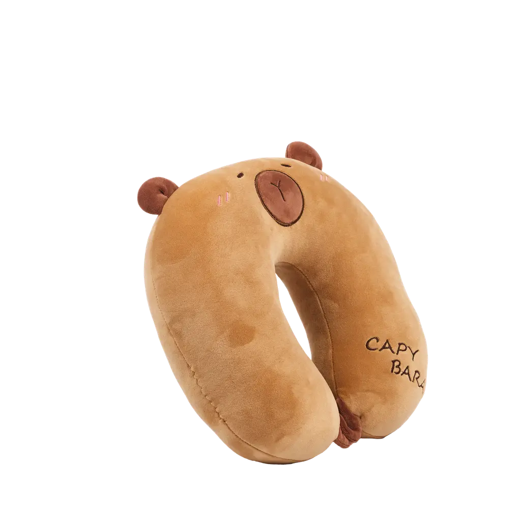U-förmiges Nackenkissen aus Polyester mit Capybara-Design (Braun)