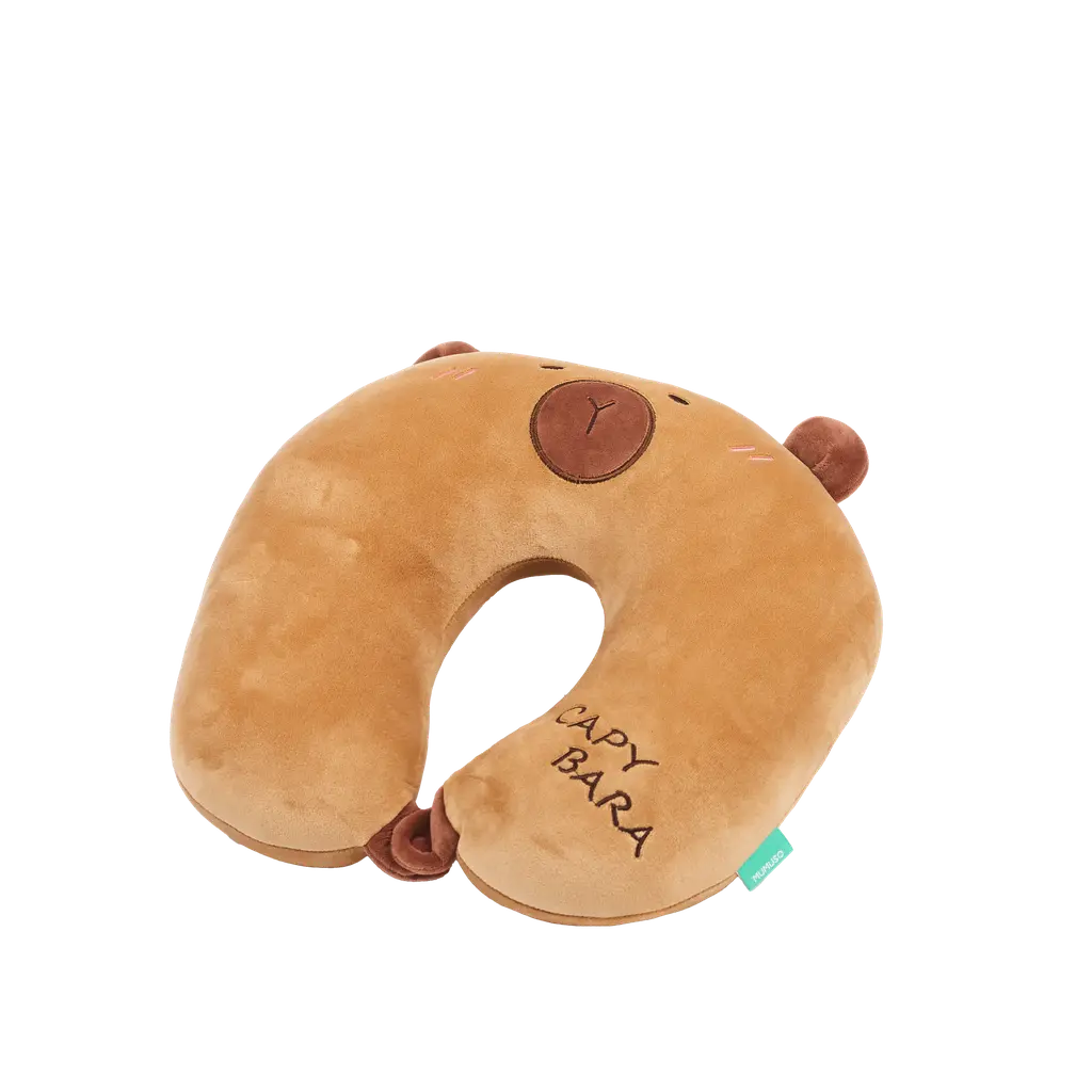 U-förmiges Nackenkissen aus Polyester mit Capybara-Design (Braun)