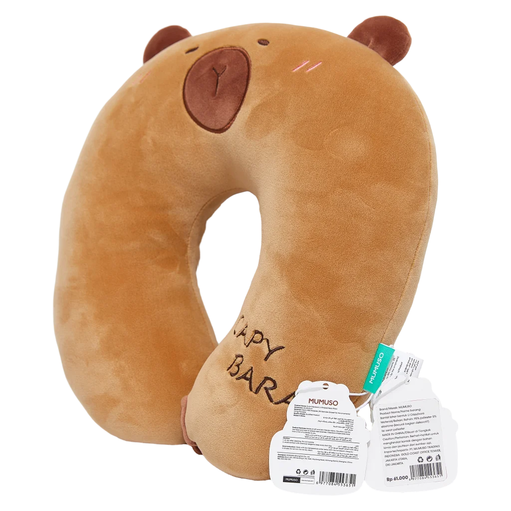 U-förmiges Nackenkissen aus Polyester mit Capybara-Design (Braun)
