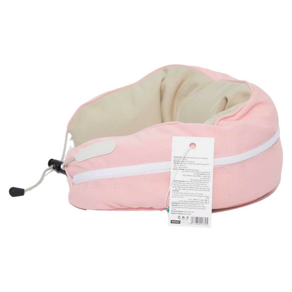 U-förmiges Nackenkissen aus Polyester mit Polystyrolperlen-Füllung (Rosa/Beige)