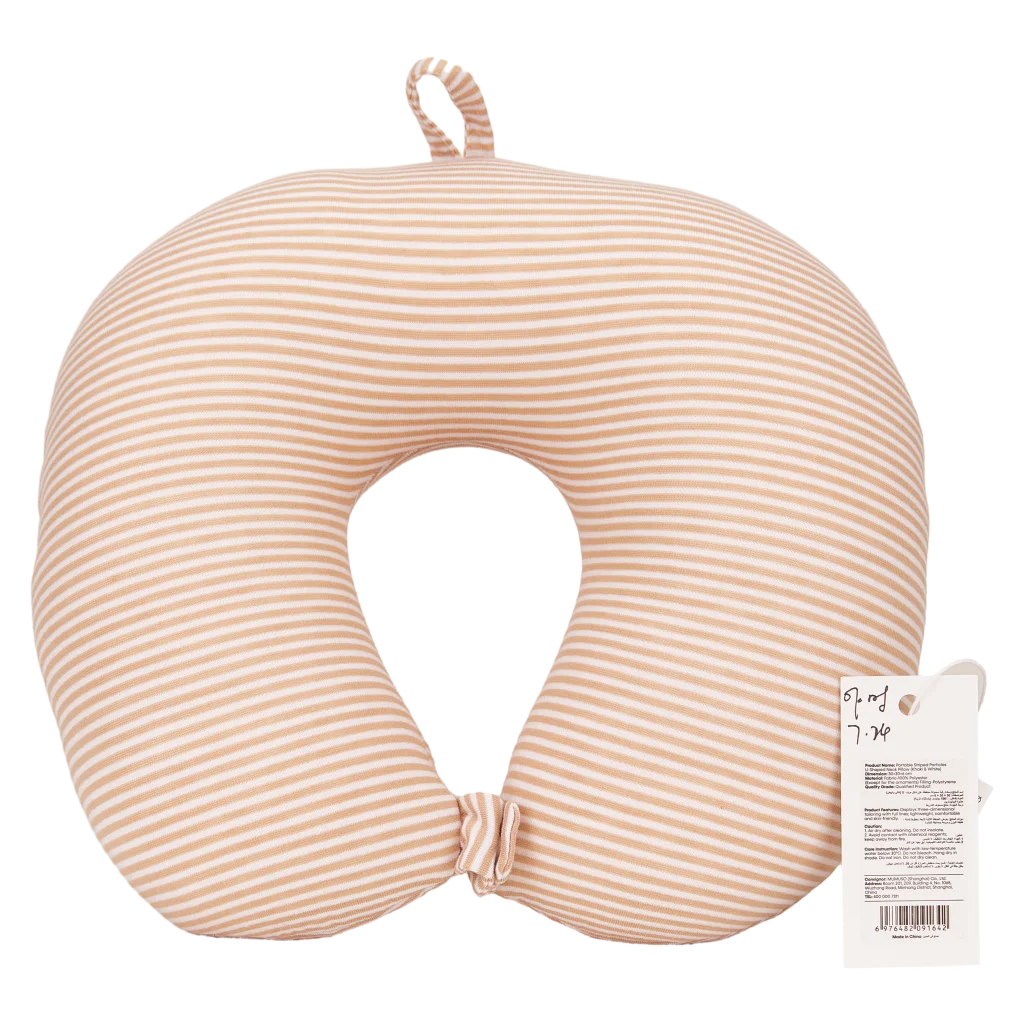 U-förmiges Nackenkissen, tragbar, mit Streifen-Design (Khaki/Weiß)