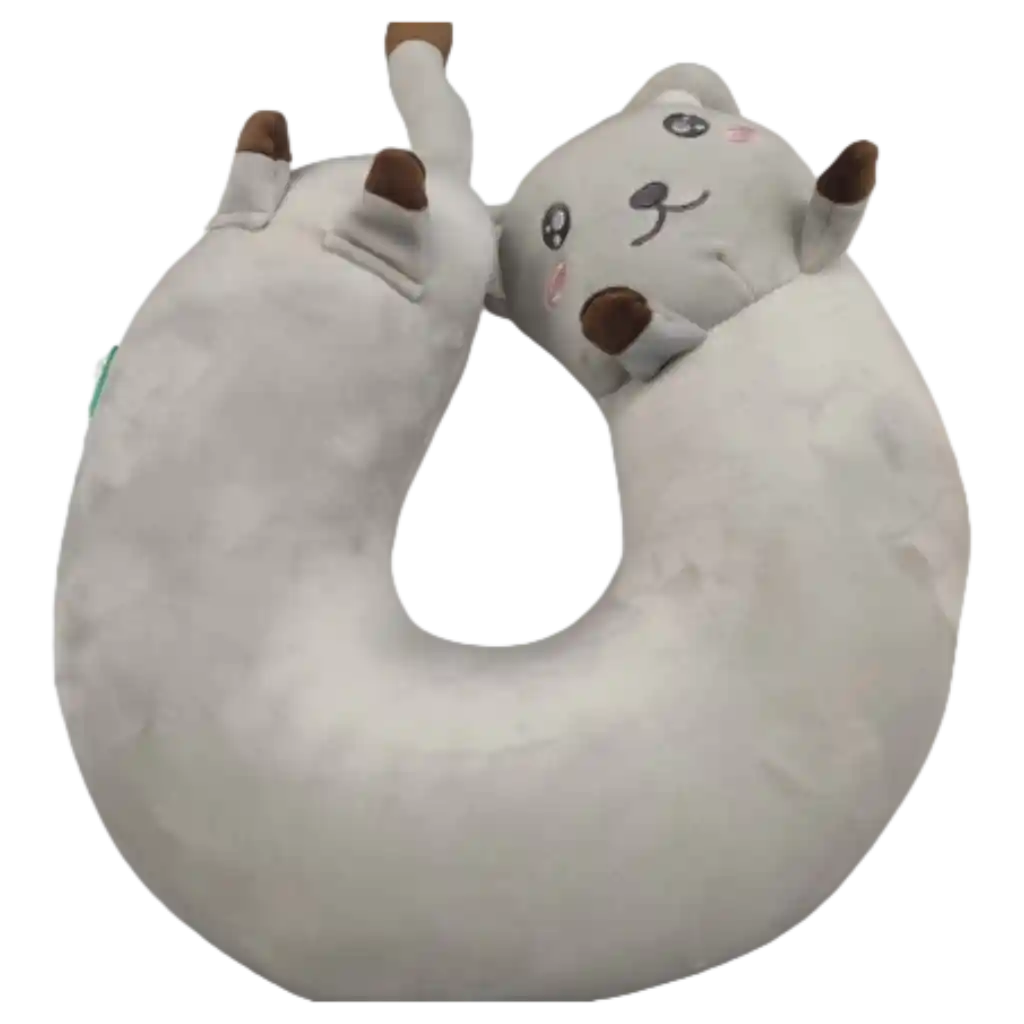 U-förmiges Nackenkissen aus Polyester mit Katzen-Design (Grau)