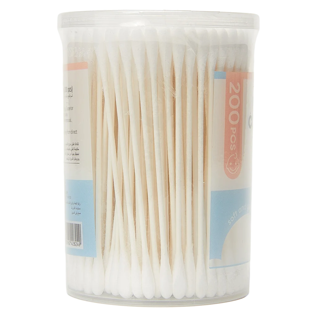 200 Stück ultraweiche Wattestäbchen mit Papierstab für Babys (Weiß)