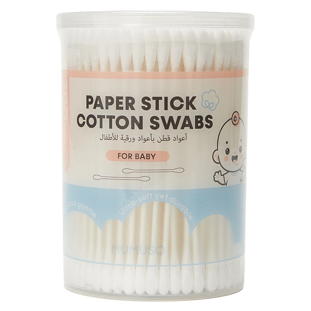200 Stück ultraweiche Wattestäbchen mit Papierstab für Babys (Weiß)