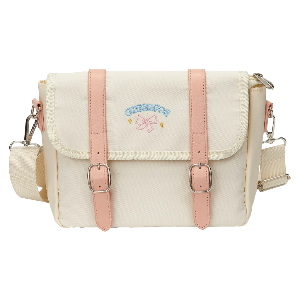 Umhängetasche aus Nylon mit Print (Cremeweiß/Pastellrosa)
