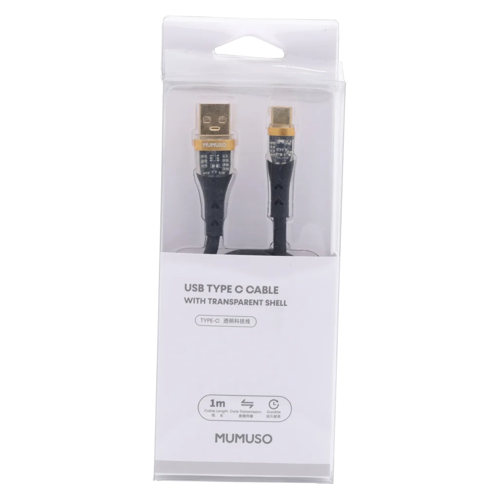 USB-C-Kabel aus TPE mit transparenter Hülle, 1 m (Schwarz)