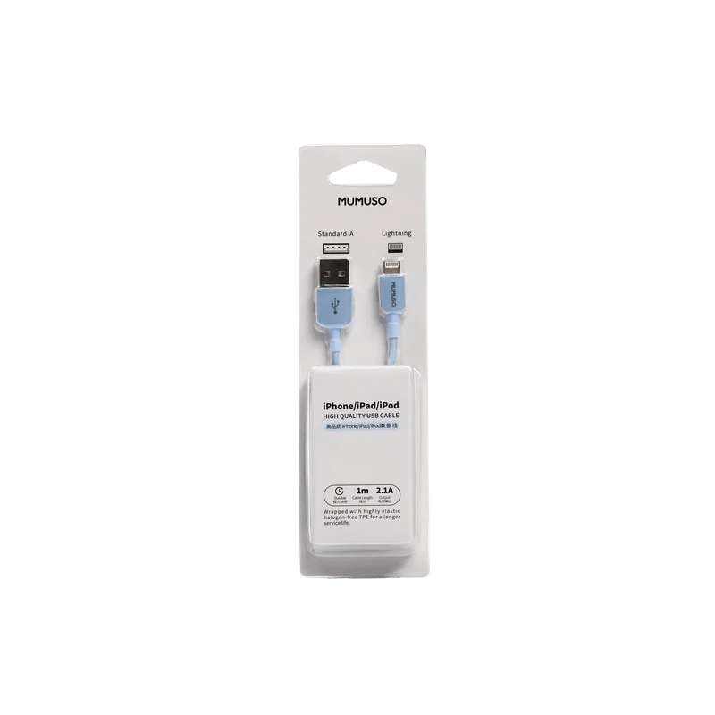 USB-Ladekabel mit Lightning-Anschluss, 1m (Blau), TPE &amp; verzinntes Kupfer