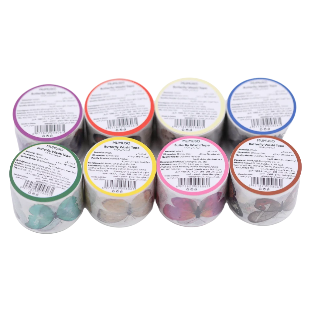 Washi Tape mit Schmetterling-Design (Rosa/Rot/Gelb/Grün/Blau/Lila/Braun/Beige)