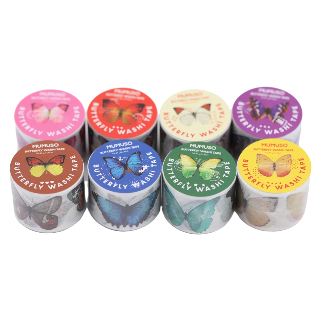 Washi Tape mit Schmetterling-Design (Rosa/Rot/Gelb/Grün/Blau/Lila/Braun/Beige)