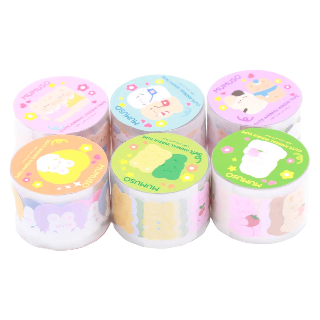 Washi Tape mit Tier-Design für Bastelprojekte (Rosa/Blau/Grün/Gelb)