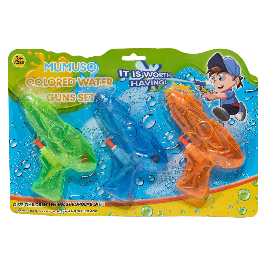 Wasserpistolen-Set aus PS, 3-teilig (Grün/Blau/Orange) für Kinder ab 3 Jahren