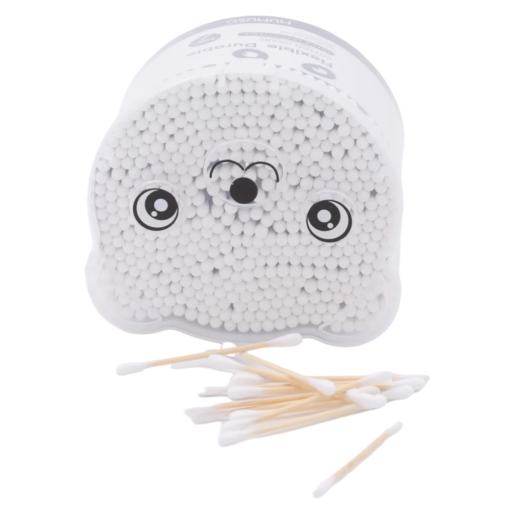 500er-Box Wattestäbchen mit Bambusstiel, Panda-Design (Natur)