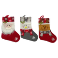 Weihnachtsstrumpf aus Stoff mit Weihnachtsmann-/Schneemann-/Rentier-Design, 35 cm (Rot/Grau/Braun)