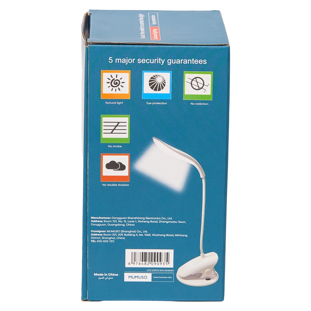 Wiederaufladbare Clip-On-Tischlampe aus ABS mit flexiblem Schwanenhals (Weiß)