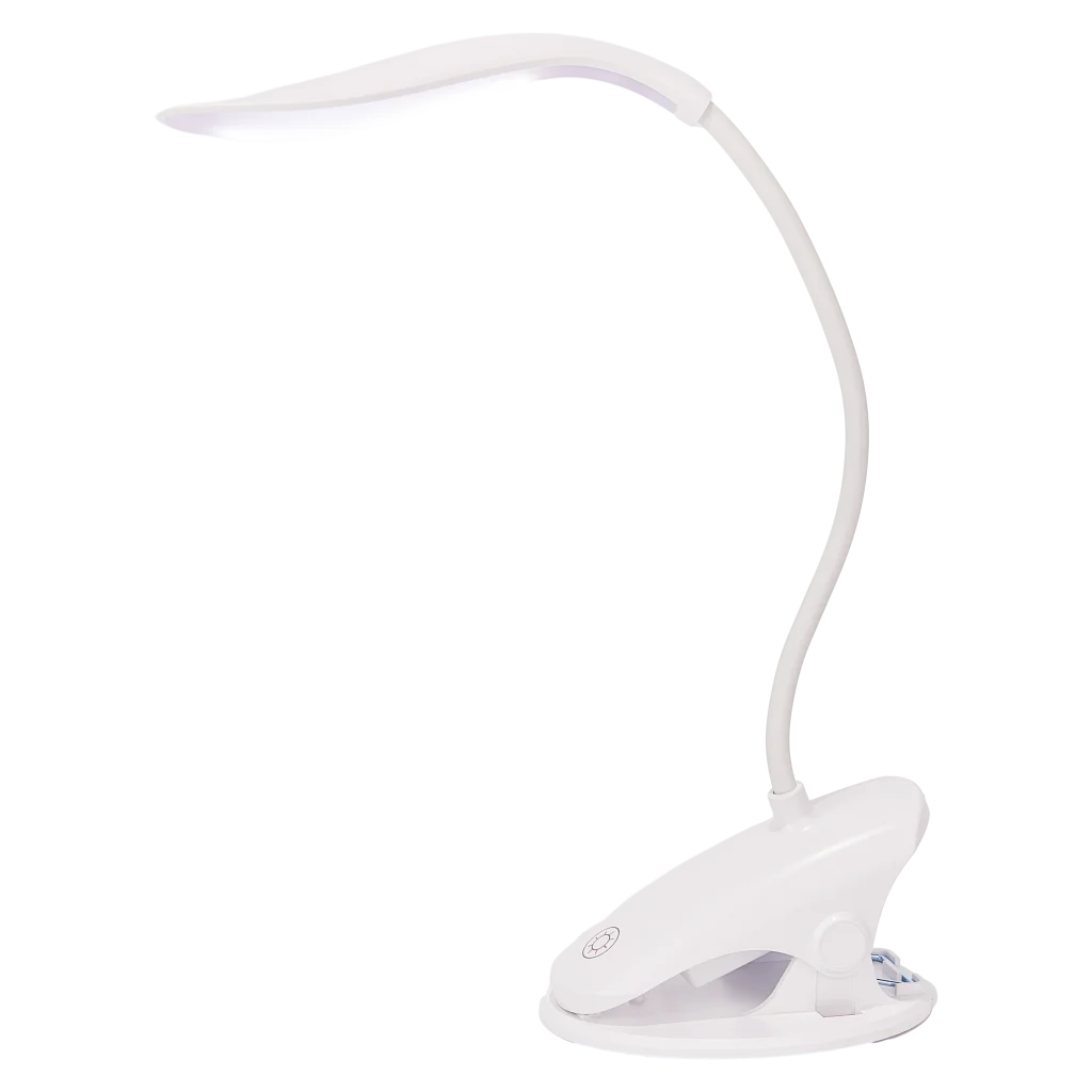 Wiederaufladbare Clip-On-Tischlampe aus ABS mit flexiblem Schwanenhals (Weiß)