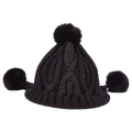 Strickmütze für Damen mit Bommel, klassisches Strickmuster (Schwarz)