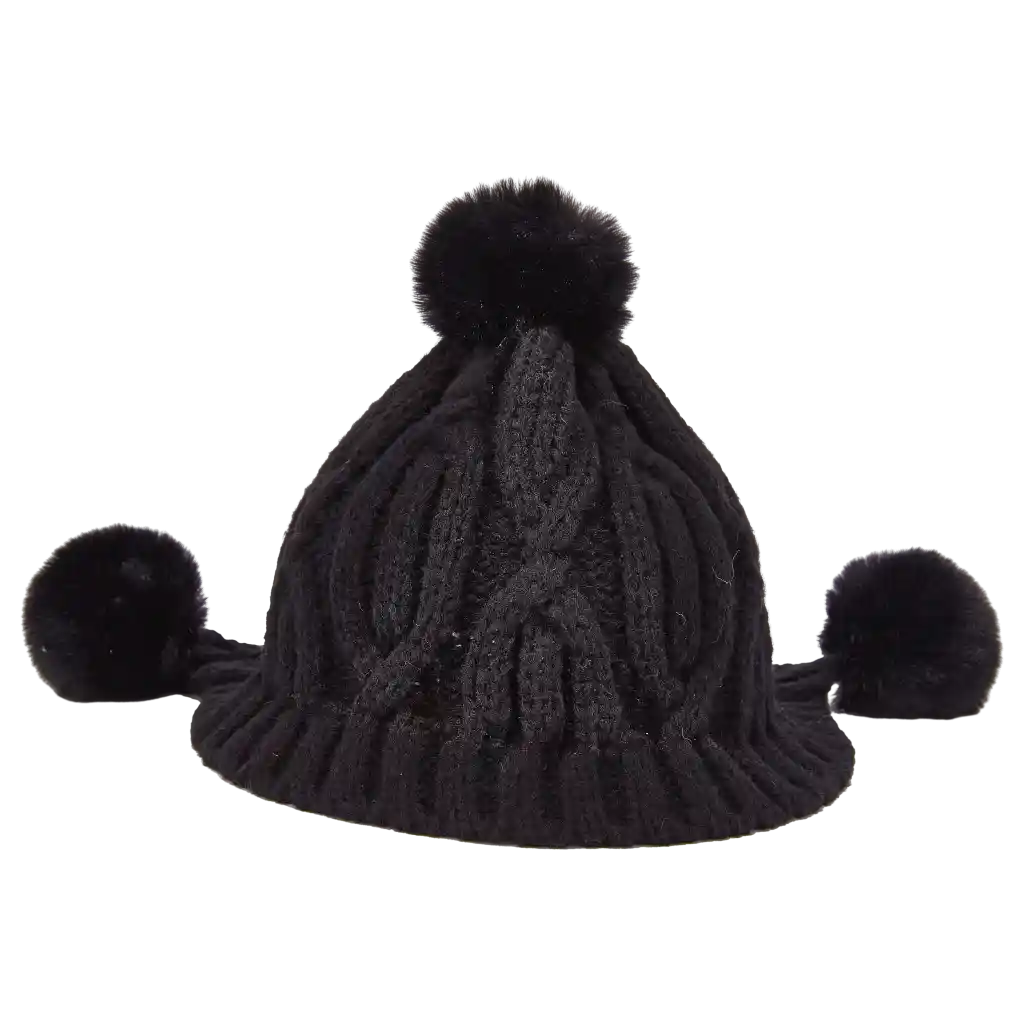 Strickmütze für Damen mit Bommel, klassisches Strickmuster (Schwarz)