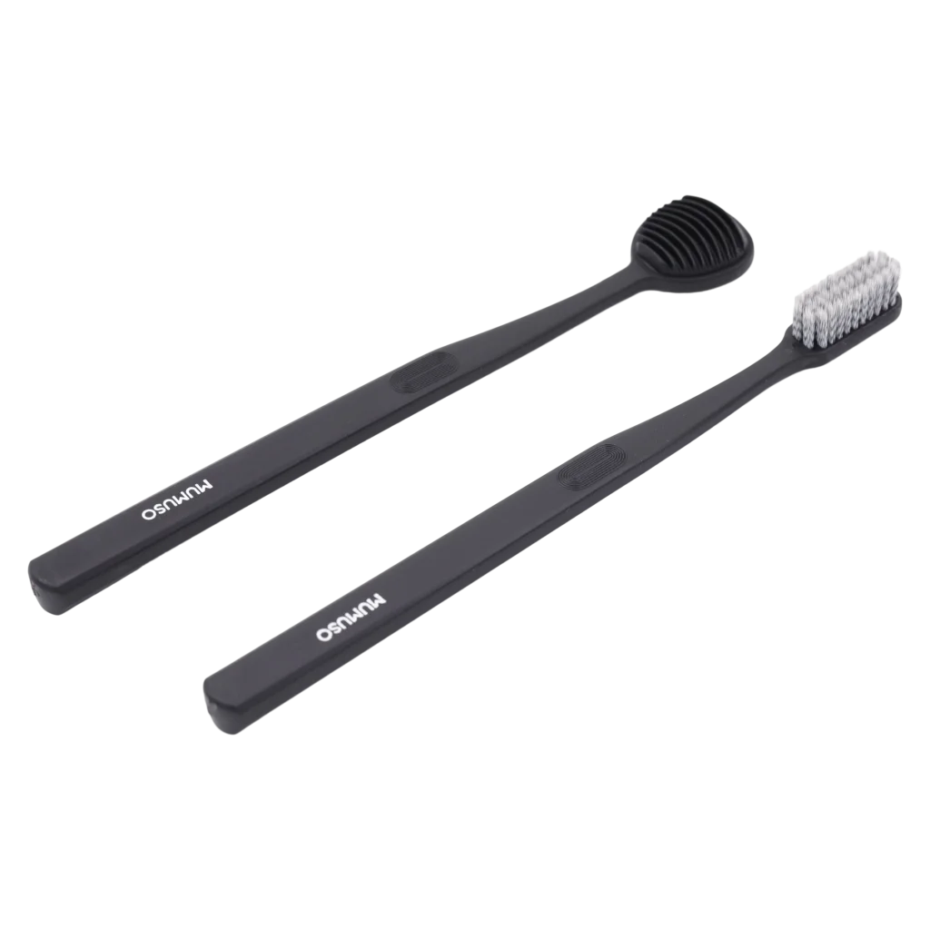 Zahnbürste &amp; Zungenreiniger Set für Mundpflege (Schwarz)