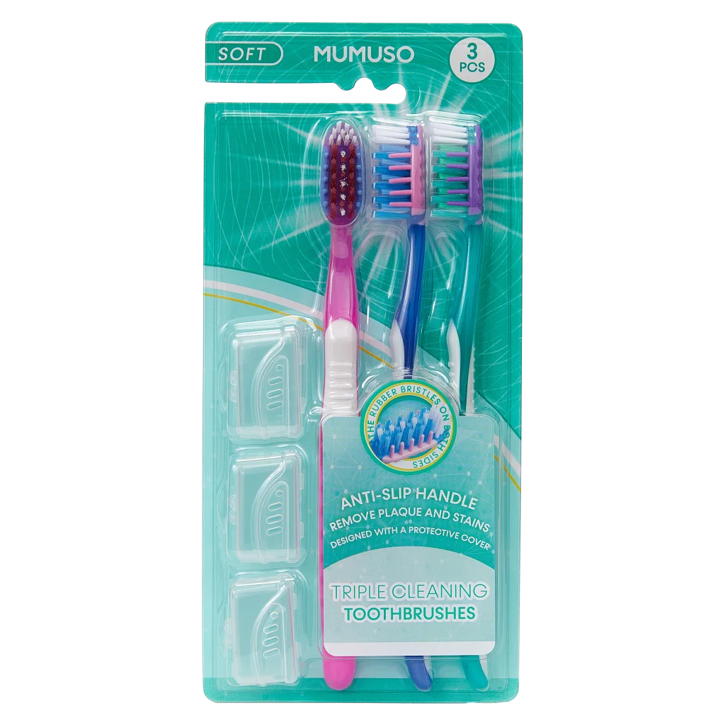 3er-Pack Zahnbürsten mit ergonomischem Griff für Erwachsene (Rosa/Blau/Grün)