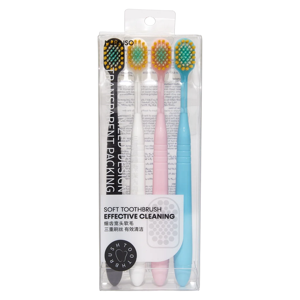 4er-Pack Zahnbürsten mit weichem, breitem Bürstenkopf (Weiß/Rosa/Blau/Schwarz)