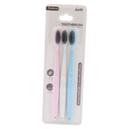 3er-Pack Zahnbürsten aus Weizenstroh mit Bambuskohle, weich (Rosa/Weiß/Blau)