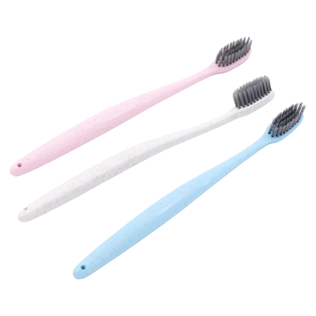 3er-Pack Zahnbürsten aus Weizenstroh mit Bambuskohle, weich (Rosa/Weiß/Blau)