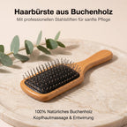 MUMUSO Haarbürste aus Buchenholz mit Stahlstiften zum Entwirren und für die Kopfhautmassage