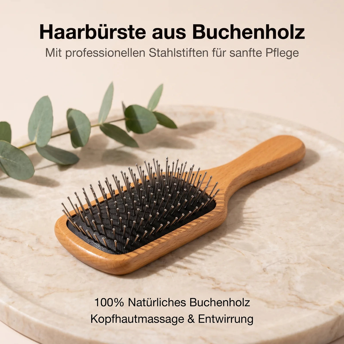 MUMUSO Haarbürste aus Buchenholz mit Stahlstiften zum Entwirren und für die Kopfhautmassage