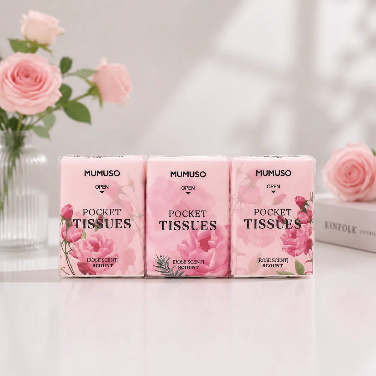 MUMUSO Taschentücher mit Rosenduft im 3er Pack