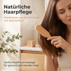 Anwendung der schmalen MUMUSO Haarbürste aus Buchenholz bei mittellangem Haar