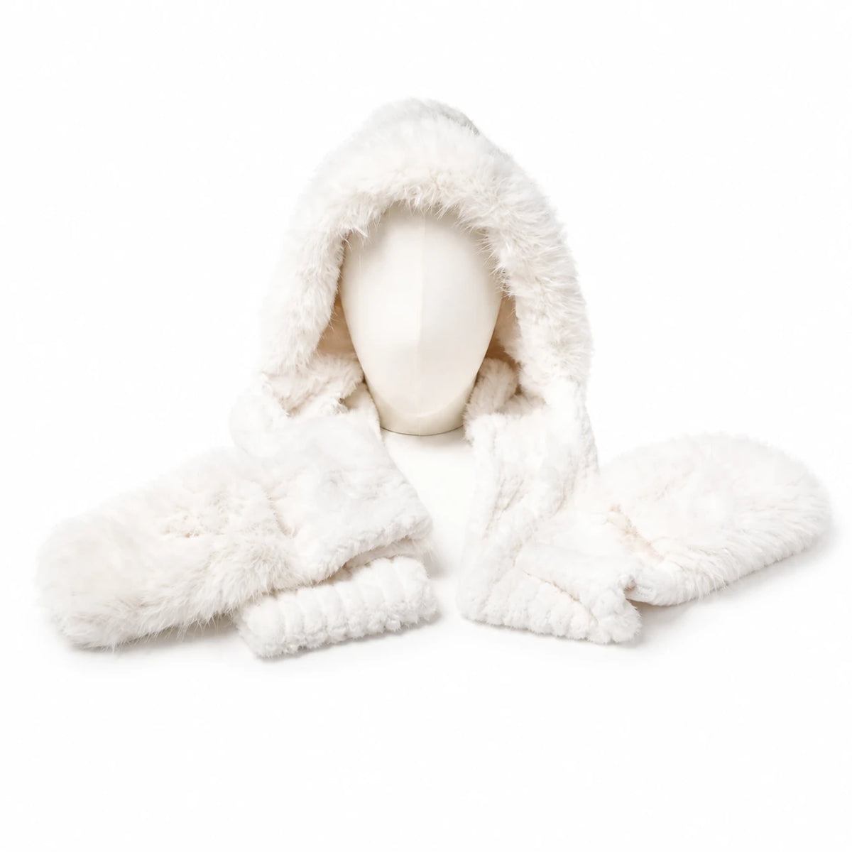 Dreiteiliges Winter Accessoire Set in Weiß mit Kunstfellbesatz